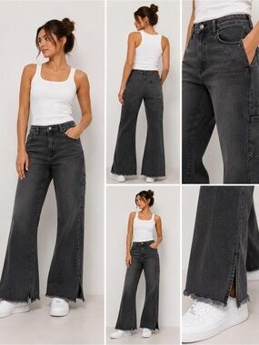 Lee Black Washed Flare Jeans with Raw Hem